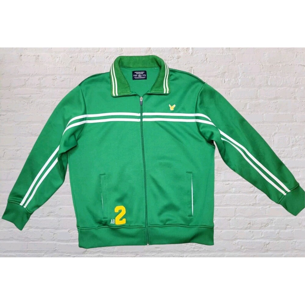 Vtg American Eagle  Track Jacket Mens LG Green White Stripe Y2K 90s Full Zip